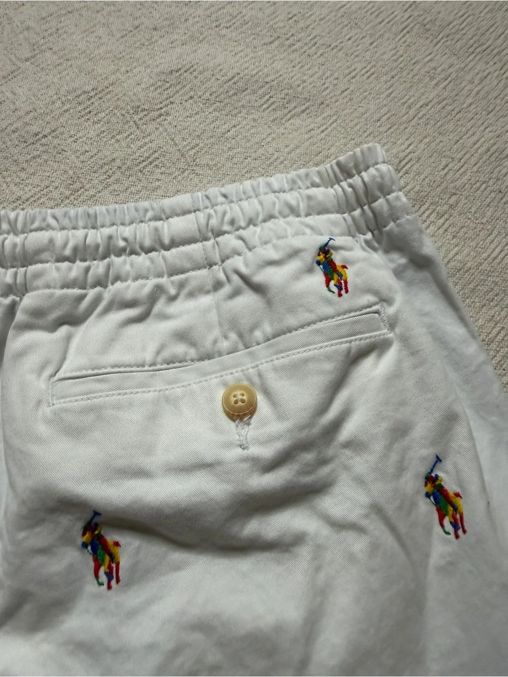 Polo Ralph Lauren Men’s Prepster Chino Shorts M 5” Preppy Rainbow Pony White